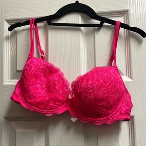 PINK Victoria's Secret Hot Pink Lace Underwire Bra